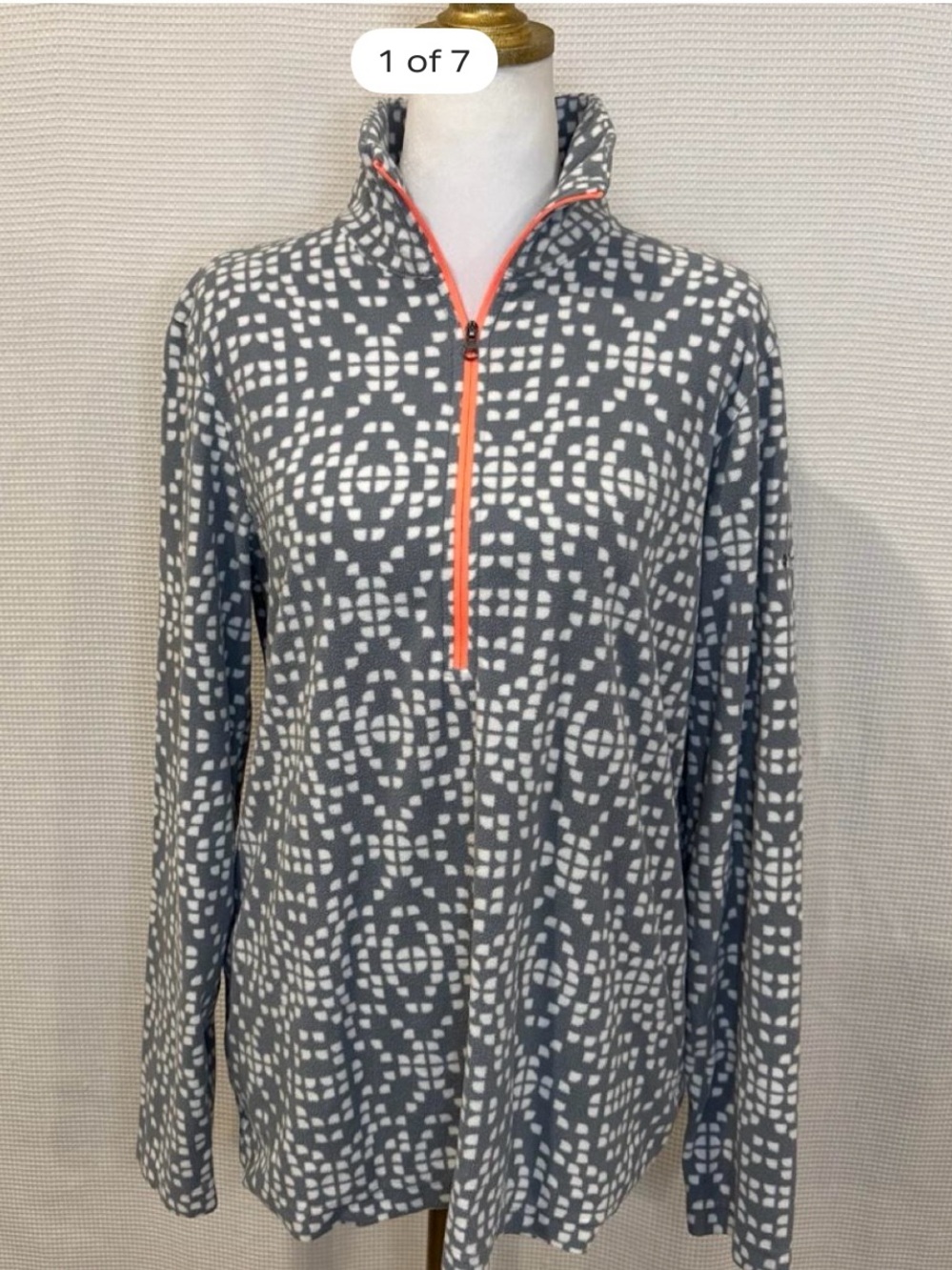 Columbia Gray & White Patterned Half-Zip Pullover with Coral Trim